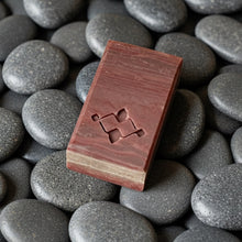 Load image into Gallery viewer, Menβs natural soap bar in a rich mocha shade with layered marbled tones and a geometric stamp on the surface. Handmade artisan soap crafted for menβs grooming and skincare, featuring a smooth rectangular form and eco-friendly design.