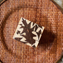 Load image into Gallery viewer, Top view of three stacked handmade fall soap bars showing oak leaf inlay and earthy color layers. Designed by Woods and Mosses for natural skincare, each bar is uniquely crafted.