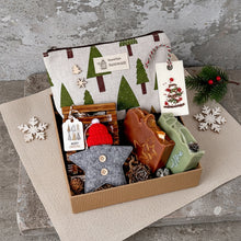 Load image into Gallery viewer, Holiday Self-Care Gift Box featuring sustainable and cozy products by Woods and Mosses.