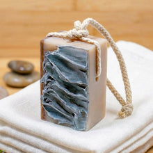 Charger l'image dans la galerie, Extra large soap on a rope made with coconut oil and shea butter, textured artisan body bar.