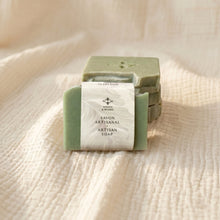 Load image into Gallery viewer, Pale green frankincense and orange soap wrapped with a Woods &amp; Mosses label