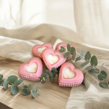 Load image into Gallery viewer, Set of five pink heart-shaped guest soaps with white centers, handmade decorative mini bars for a bathroom gift set