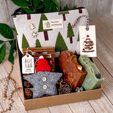 Load image into Gallery viewer, Holiday Self-Care Gift Box featuring sustainable and cozy products by Woods and Mosses.