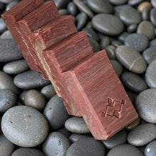 Load image into Gallery viewer, Men’s natural soap bar in a deep mocha shade, arranged in a row of multiple pieces with visible marbled patterns and one stamped design. Handmade artisan soap crafted for men’s daily skincare, offering a smooth texture and refined appearance.