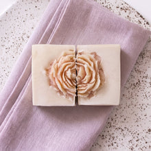 Load image into Gallery viewer, Pair of peony flower soaps forming a full blush bloom on ivory handmade bars