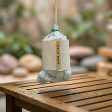 Load image into Gallery viewer, Wrapped sandalwood soap on a rope with handmade label, eco gift-ready wash bar