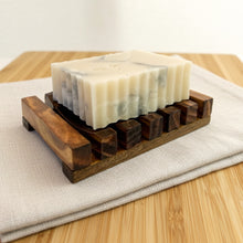 Load image into Gallery viewer, Eco wooden soap dish with handmade marble soap bar for minimalist bathroom.