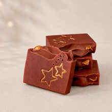 Charger l'image dans la galerie, Stack of Christmas Eve brown soap bars with hand-painted gold stars and sculpted tops